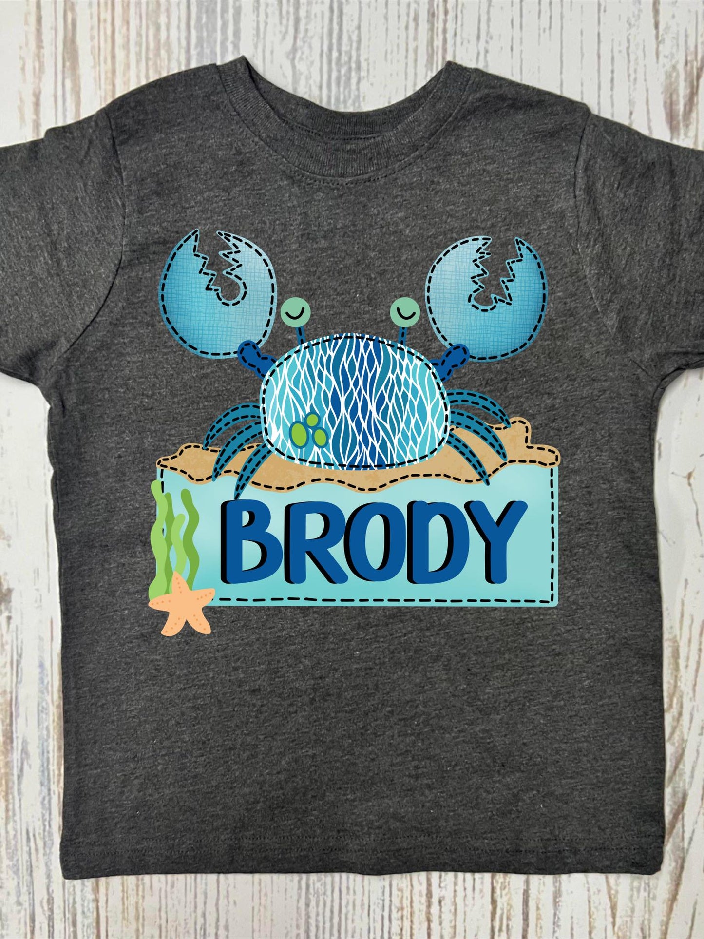 **DTG** Kids Crab Custom Name Dark Grey Tee