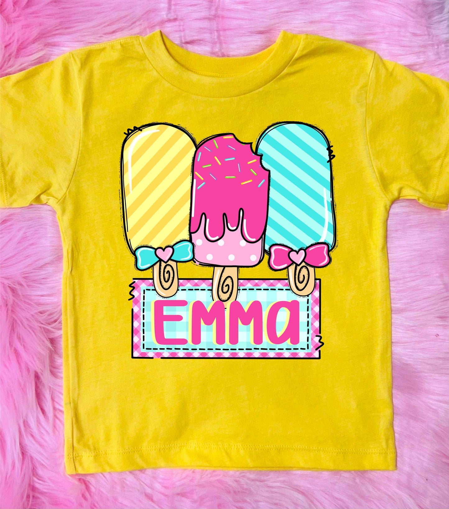 **DTG** Kids Popsicle Custom Name Yellow Tee