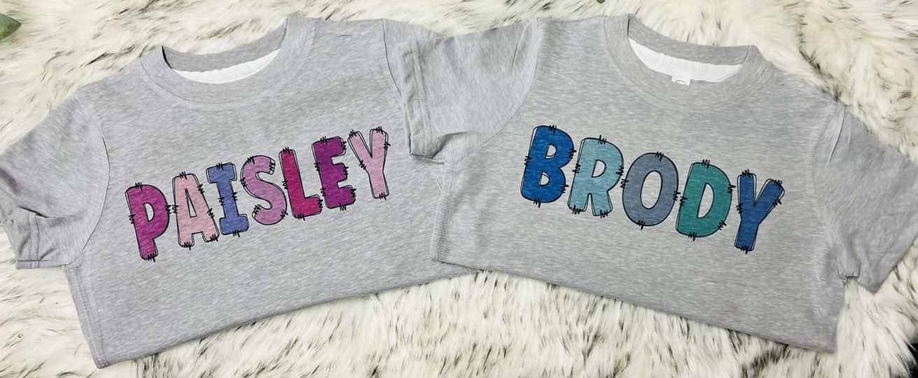 Kids Multicolor Custom Name Grey Tee