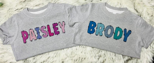 Kids Multicolor Custom Name Grey Tee