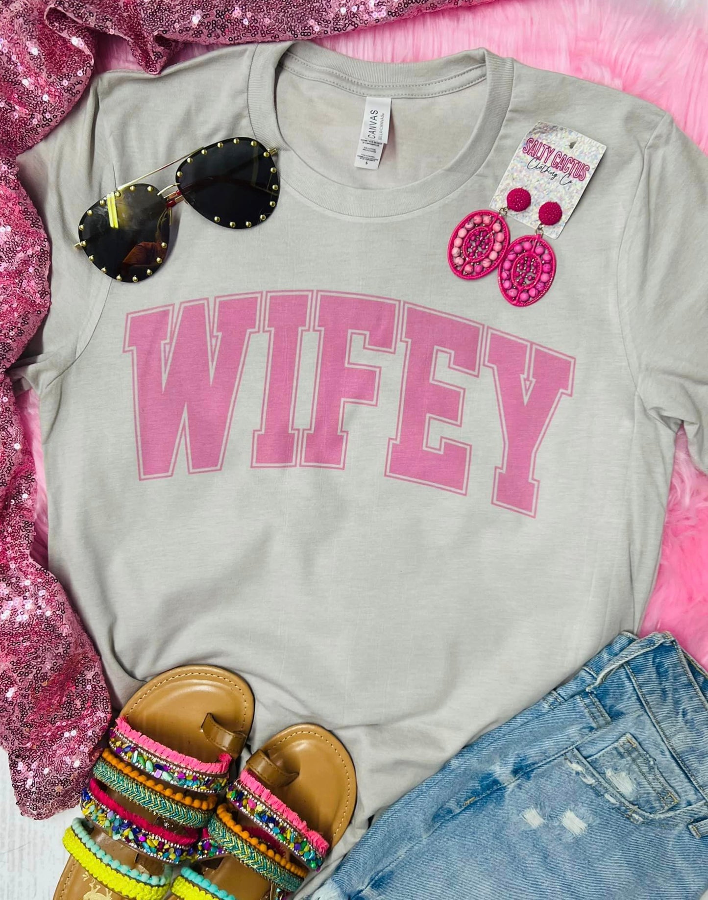 Wifey Pink Design on Tan Tee