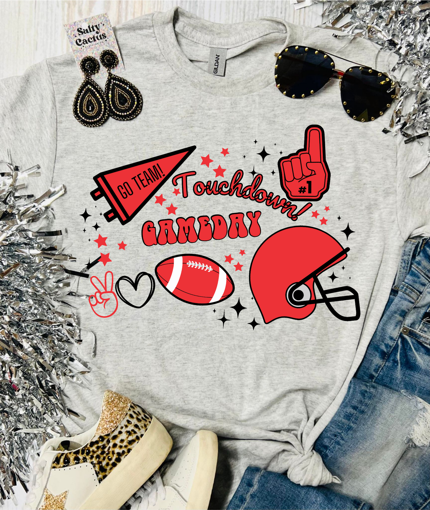 Game Day Football Retro Grey Tee