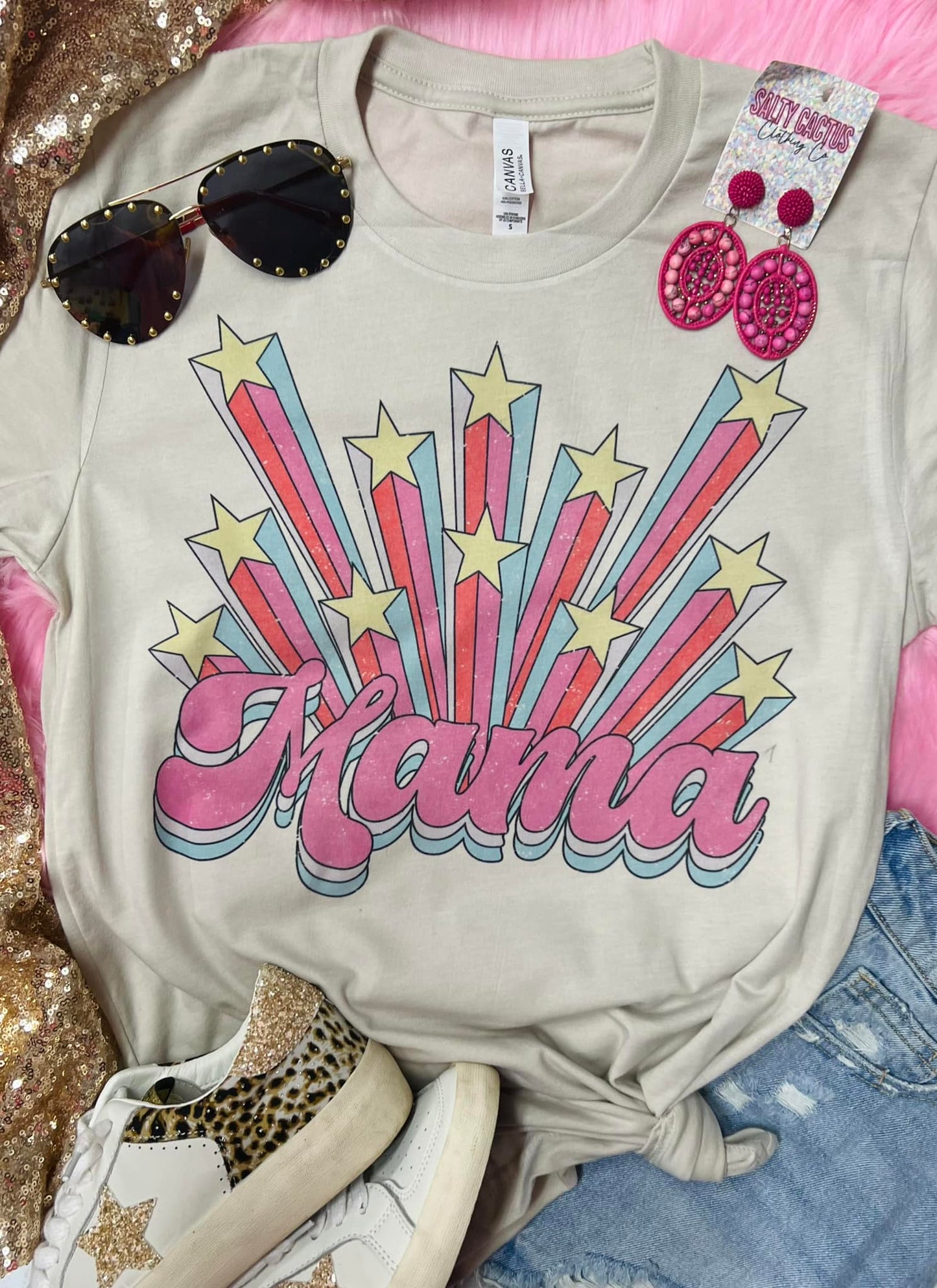 Mama Neon Stars Tan Tee