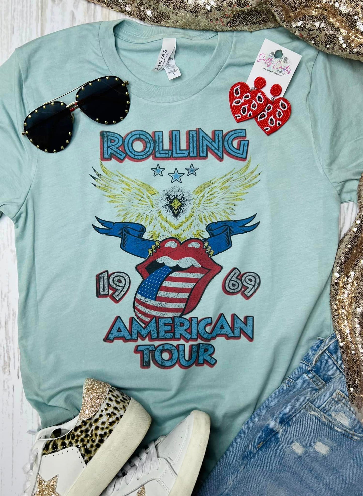 Rolling American Tour Dusty Blue Tee