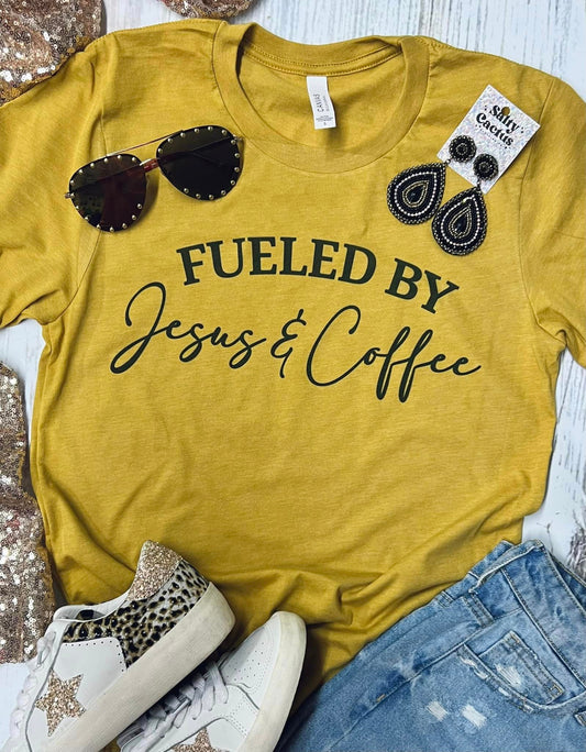 Fueled By Jesus & Coffee Mustard Tee