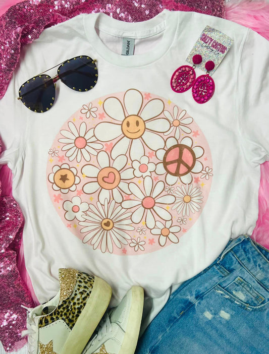 Daisy Circle Smile White Tee