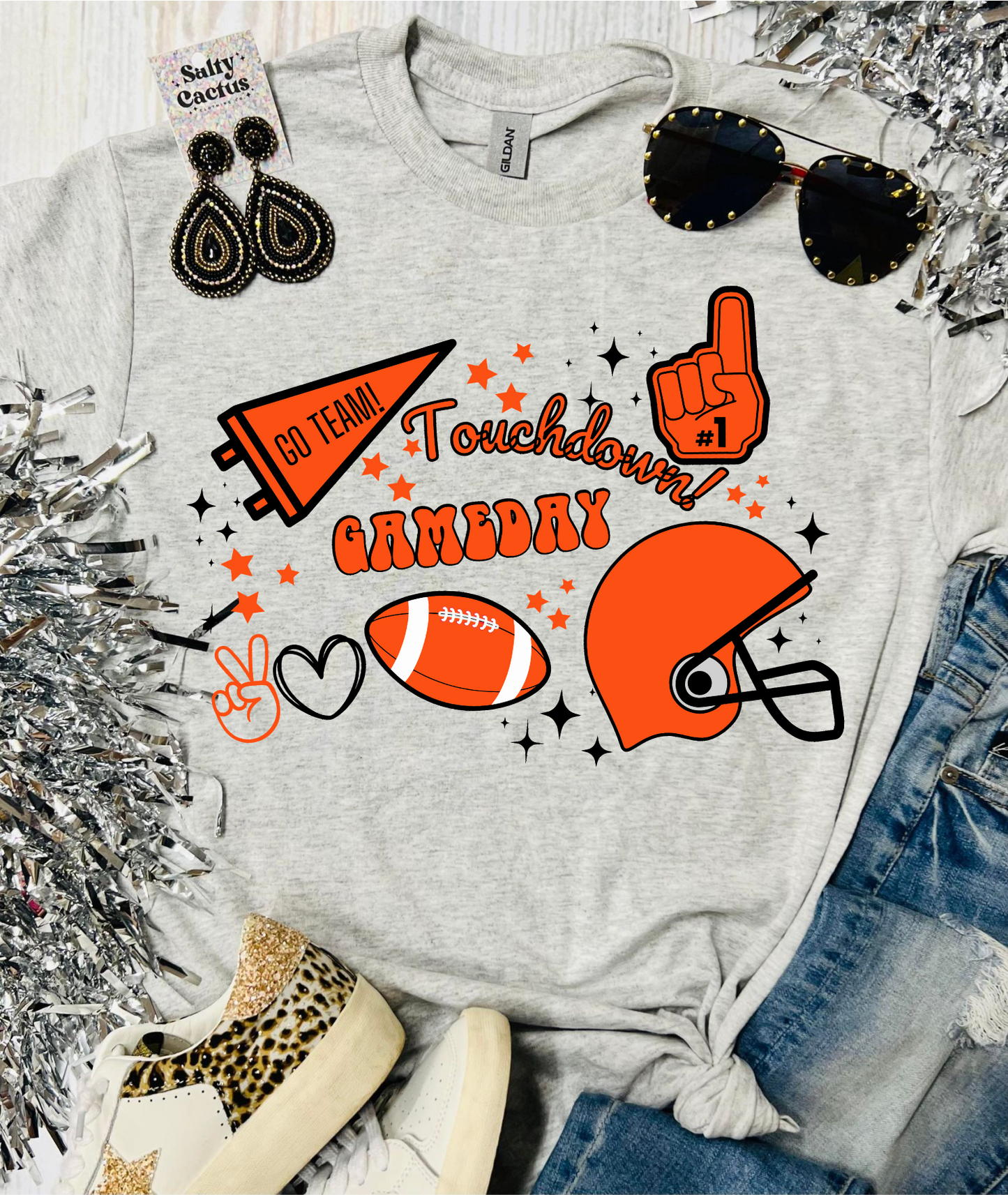 Game Day Football Retro Grey Tee