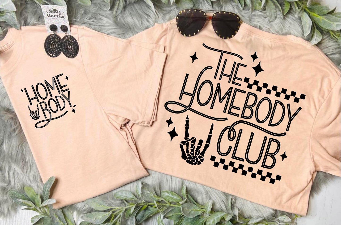 The Homebody Club Front Pocket and Big on Back Design Peach Tee