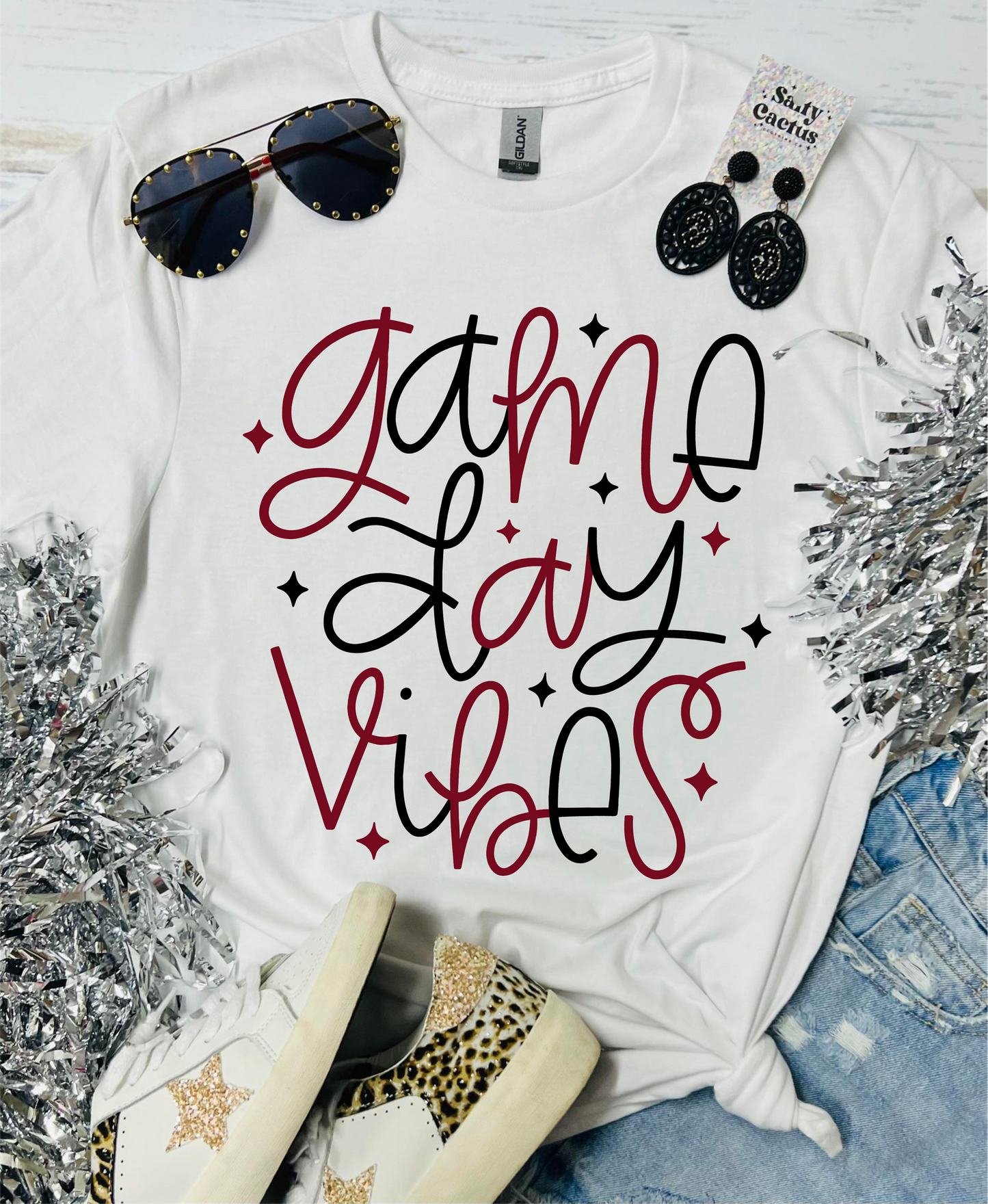 Gameday Vibes Stars White Tee