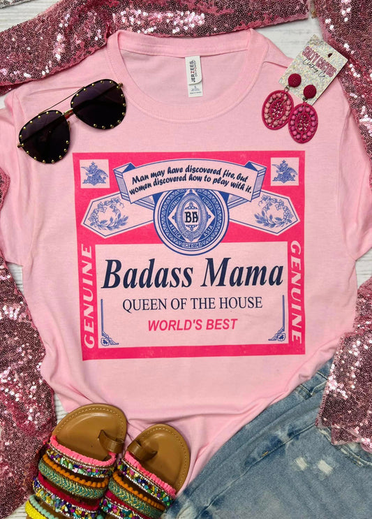 Bad Ass Mama Grunge Pink Tee