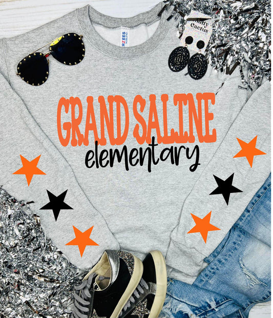 *DTG* KIDS Custom School Name & Grade with Star Patches Oxford Grey Sweatshirt