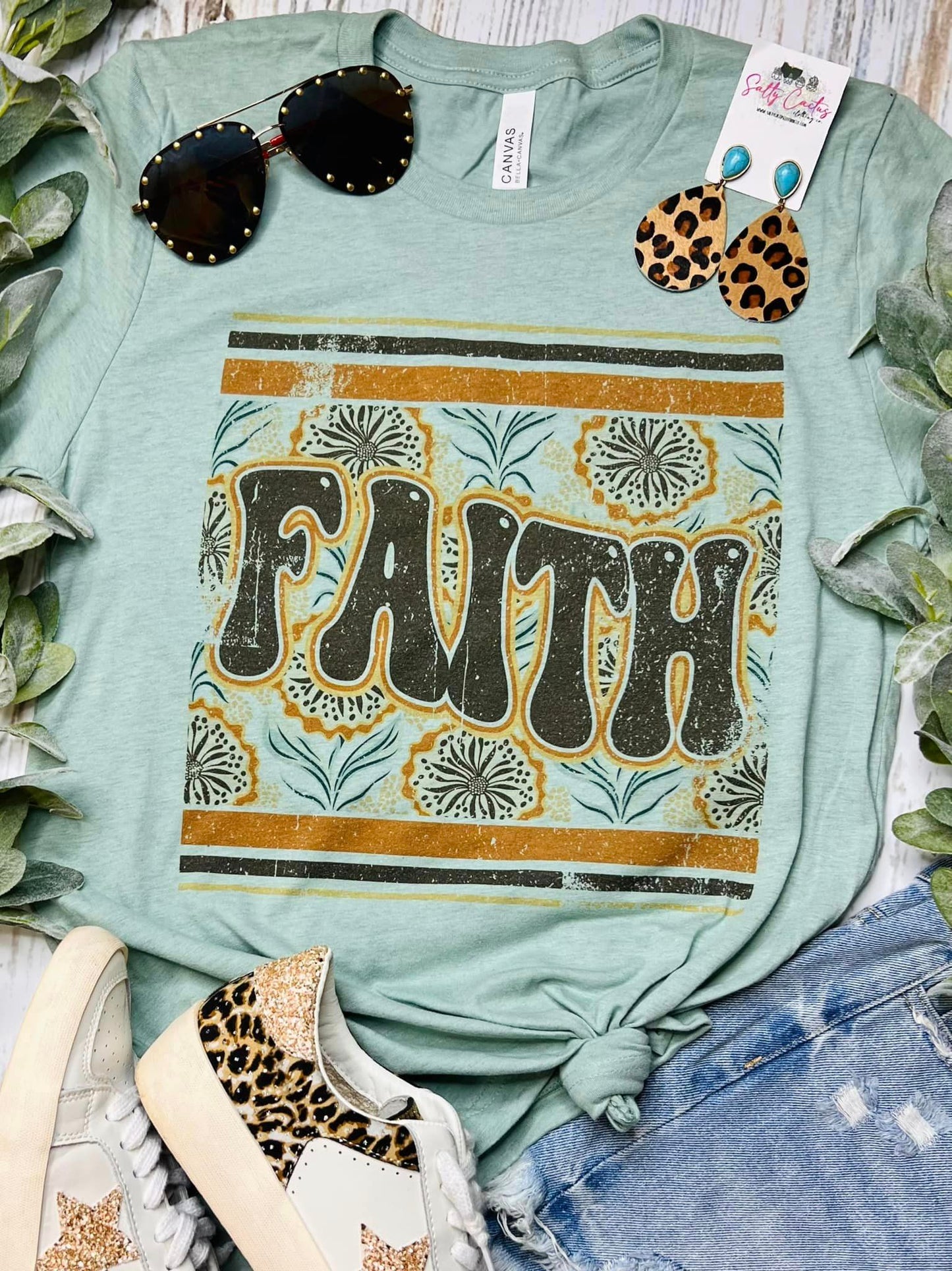 **DTG** FAITH RETRO Heather Prism Mint Tee