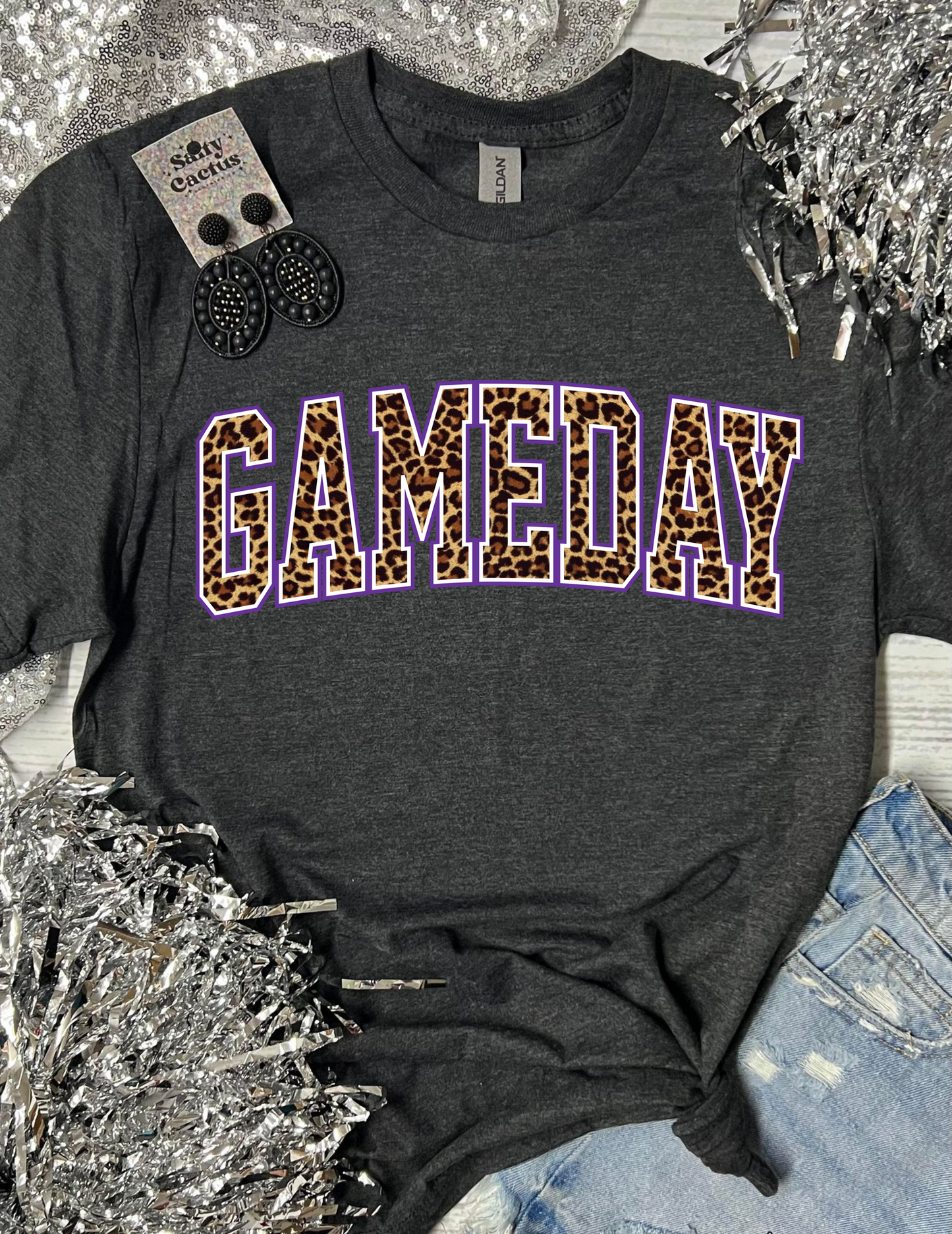 *DTG* Leopard Gameday Dark GreyTees