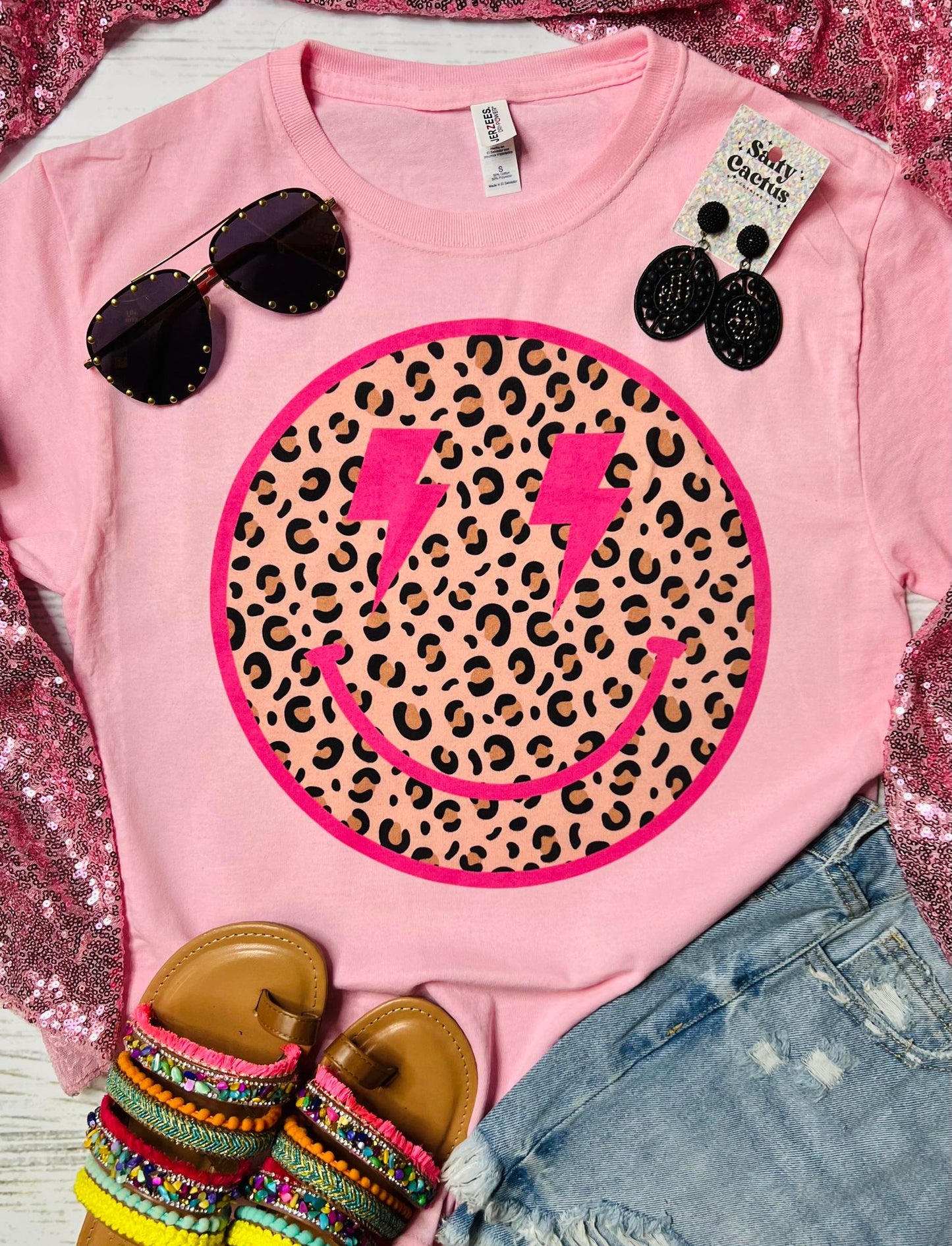 Cheetah Smile Neon Pink Design on Pink Tee