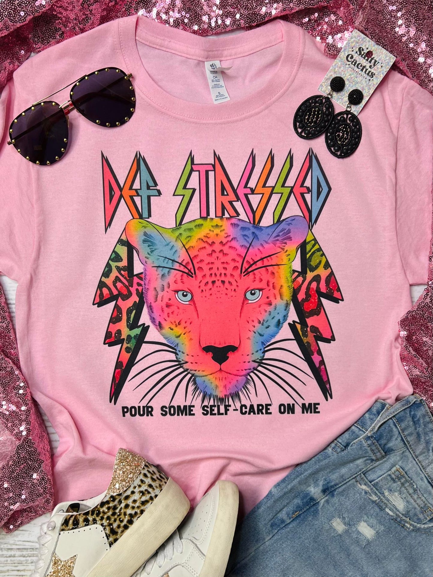 Def Stressed Neon Tiger Pink Tee