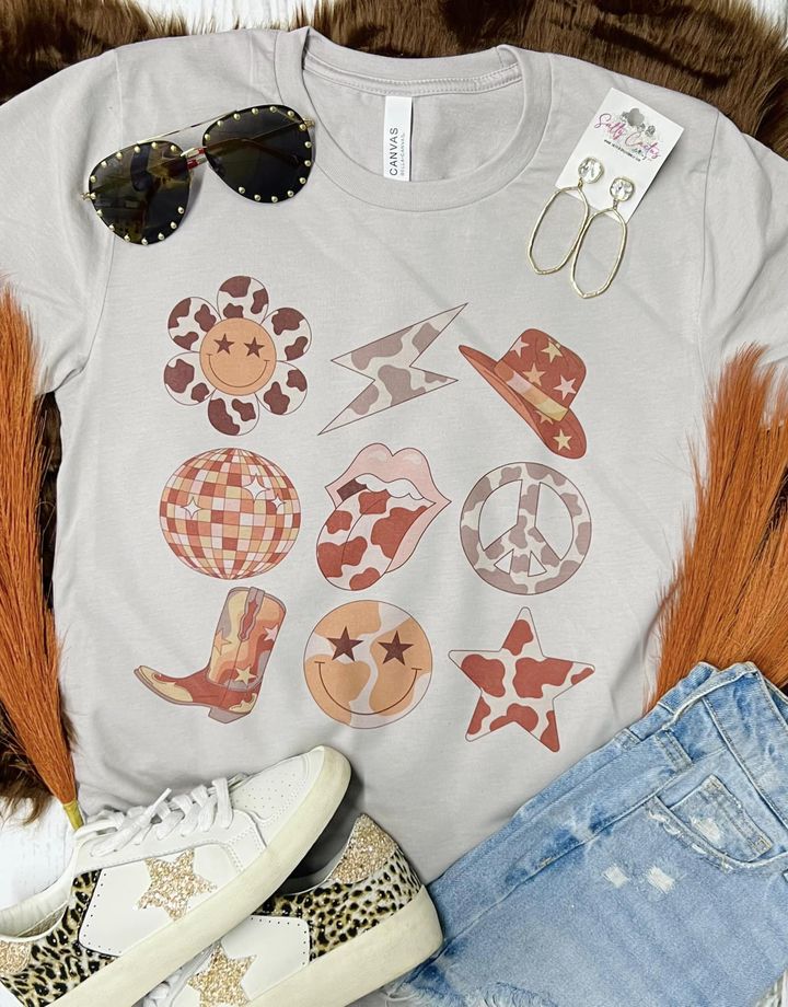 Western Tongue Disco Ball Tan Tee