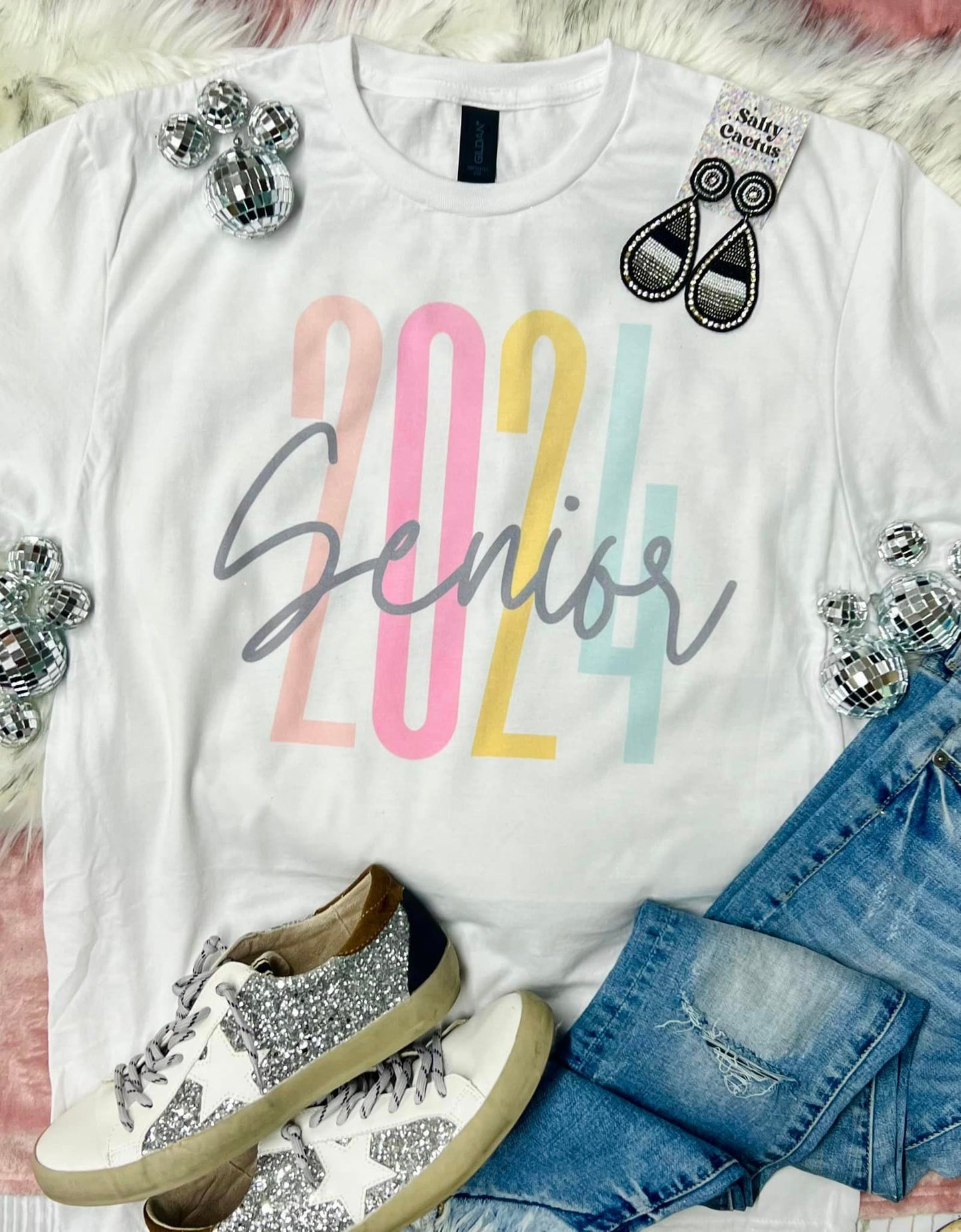 Senior 2024 Tall Words White Tee