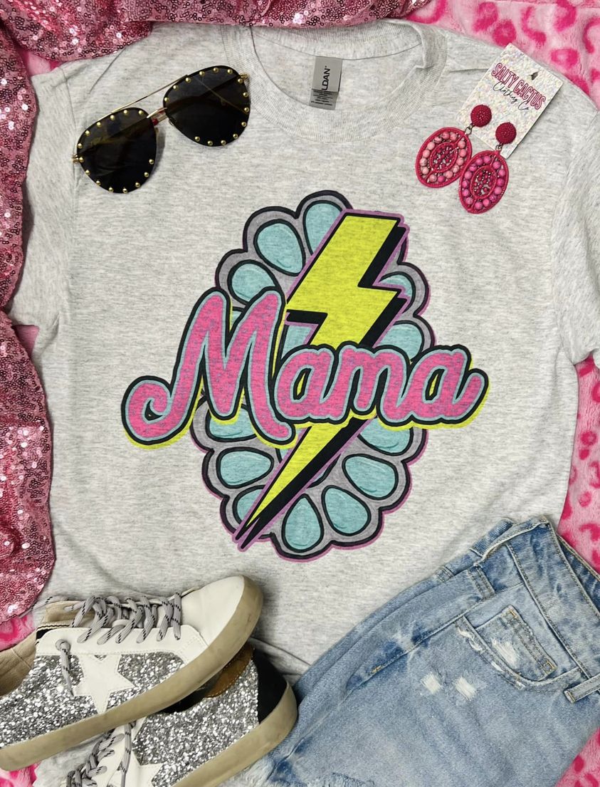 Mama Neon Gemstone Grey Tee