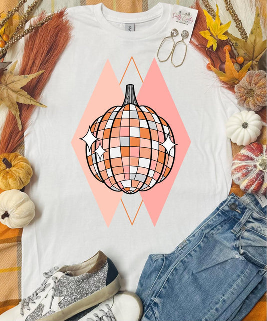 Pink Disco Pumpkin White Tee