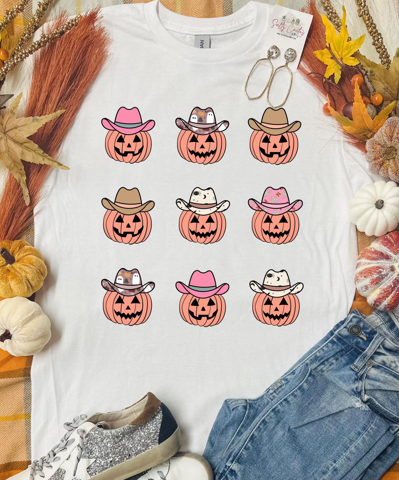 Pumpkin Cowboys White Tee