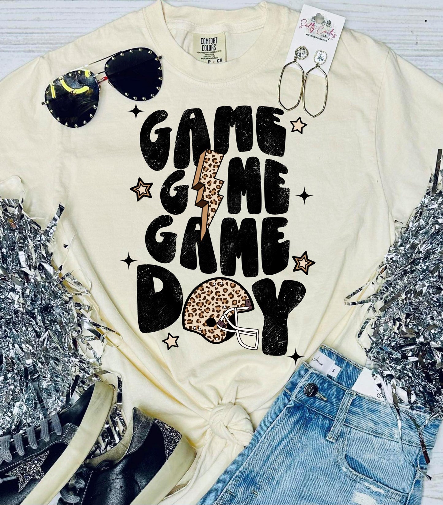 *DTG* Game Day Football Leopard Helmet Ivory Comfort Color