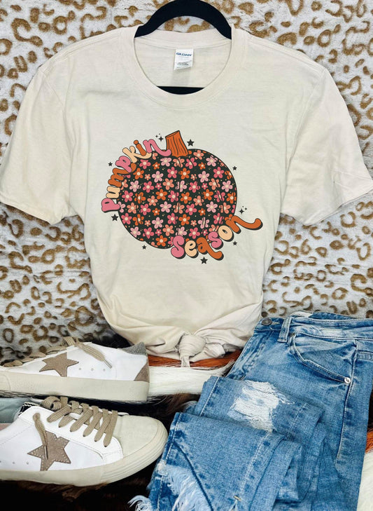 Pumpkin Season Floral Tan Tee