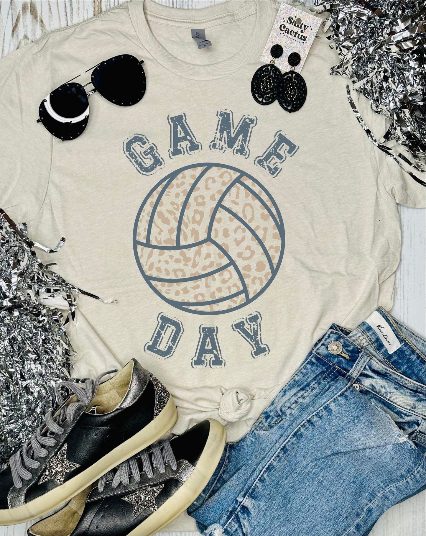 Leopard Game Day Volleyball Tan Tee