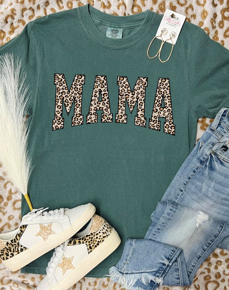 *DTG* Mama Leopard Blue Spruce Comfort Color Tee