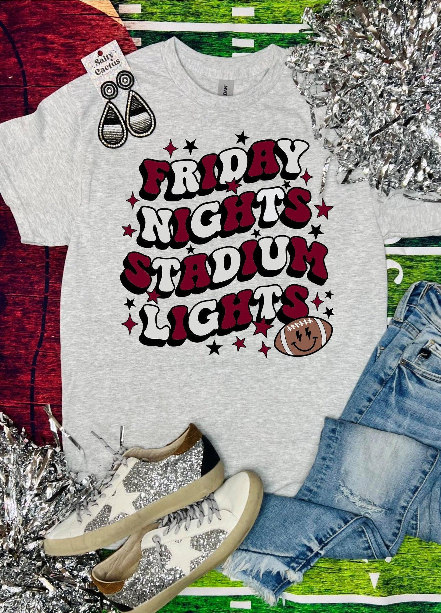 KIDS Friday Nights Stadium Lights Retro Football Ash Grey Tee