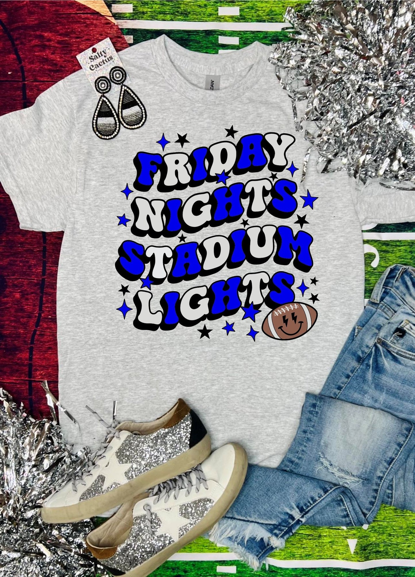 Friday Nights Stadium Lights Retro Football Ash Grey Tee