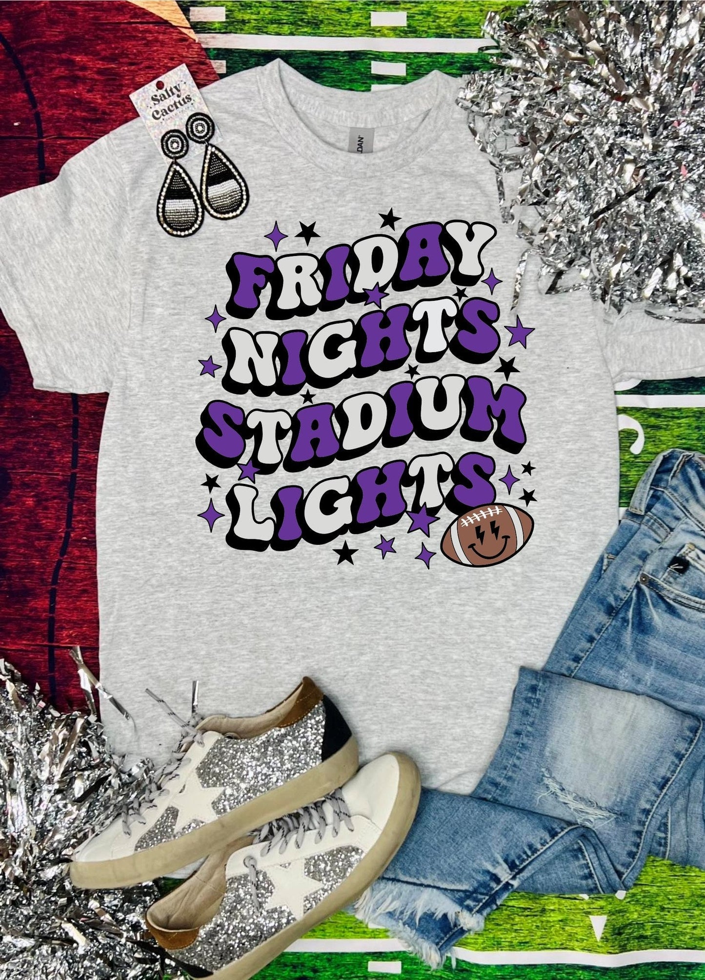 KIDS Friday Nights Stadium Lights Retro Football Ash Grey Tee