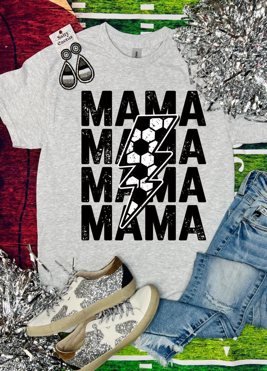 Mom Soccer Bolt Ash Grey Tee