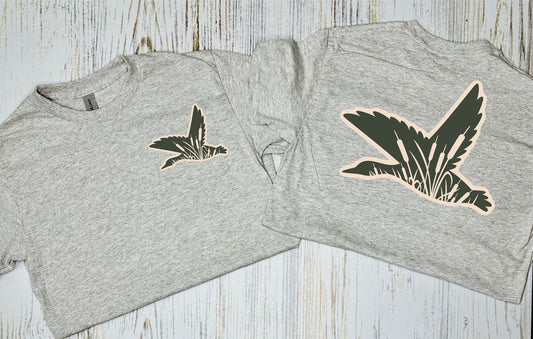 Forest Green Duck FRONT AND BACK Ash Grey Tee