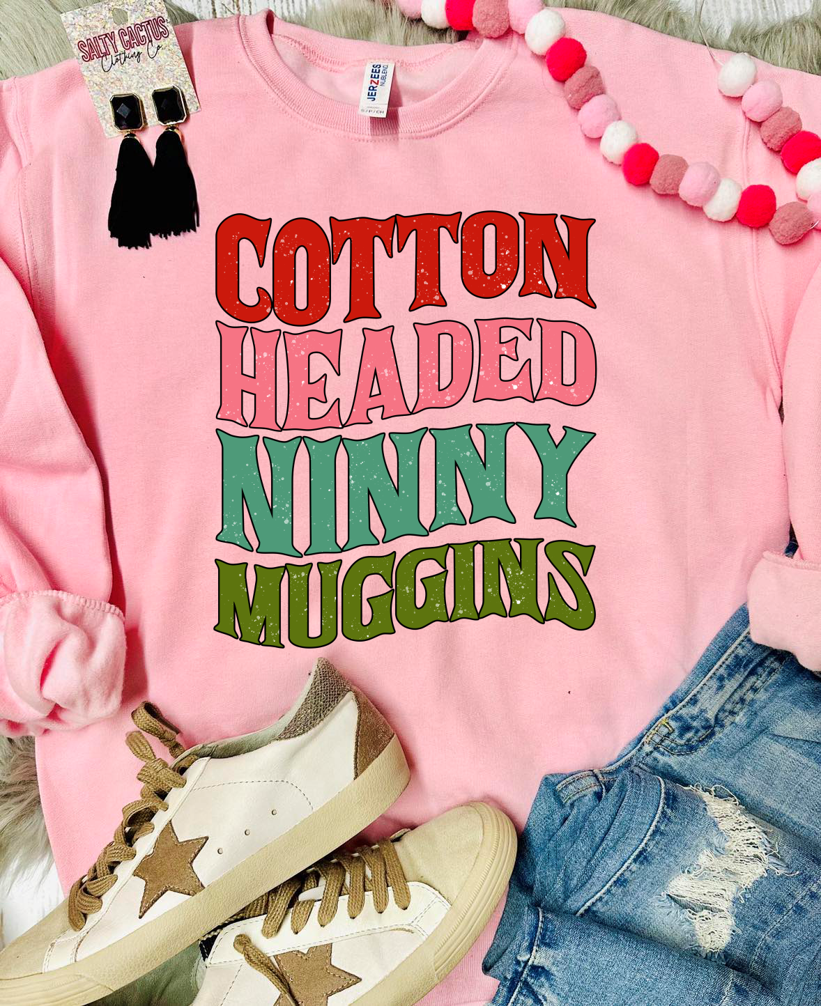 Cotton Headed Ninny Muggins Colorful Baby Pink Sweatshirt