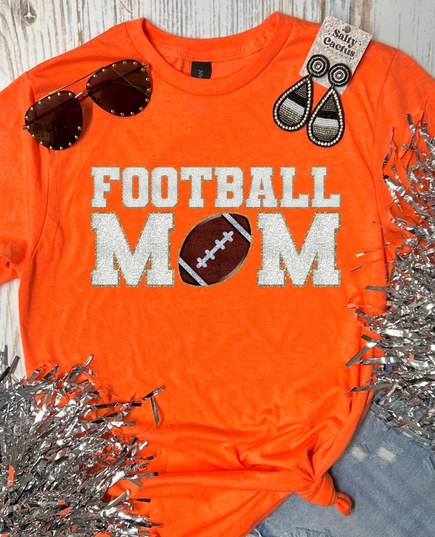 *DTG* Football Mom Faux Chenille Patch Colorful Tee