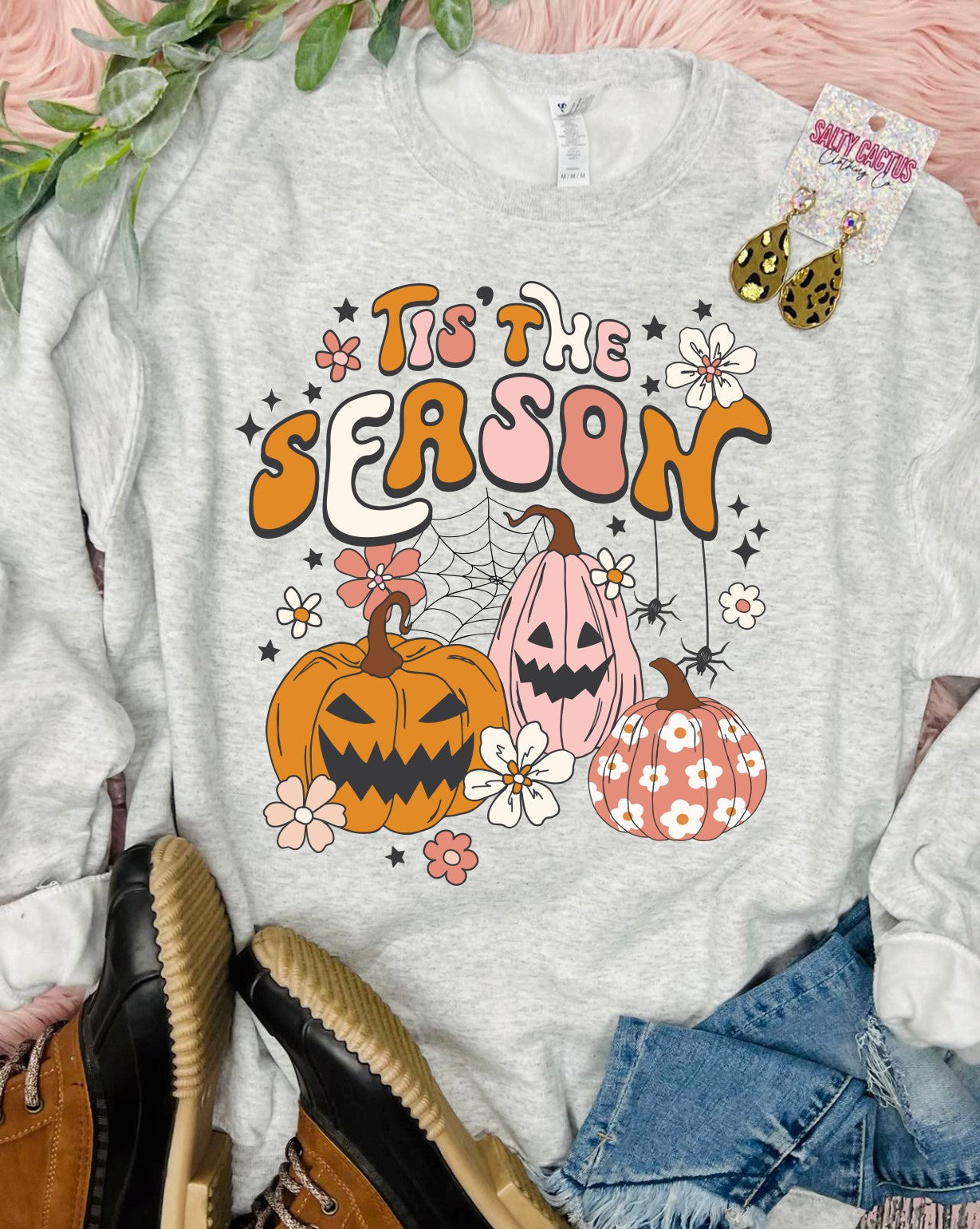 Tis The Season Pumpkins Retro Pastel Ash Grey Sweatshirt