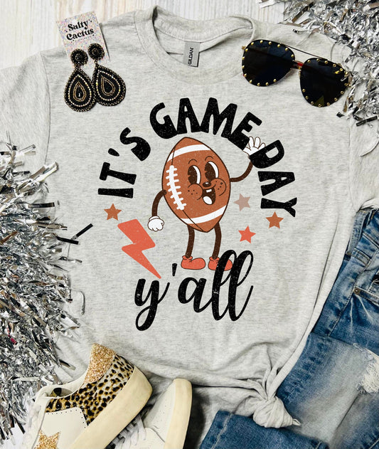 Smiley Football Game Day Yall Ash Grey Tee