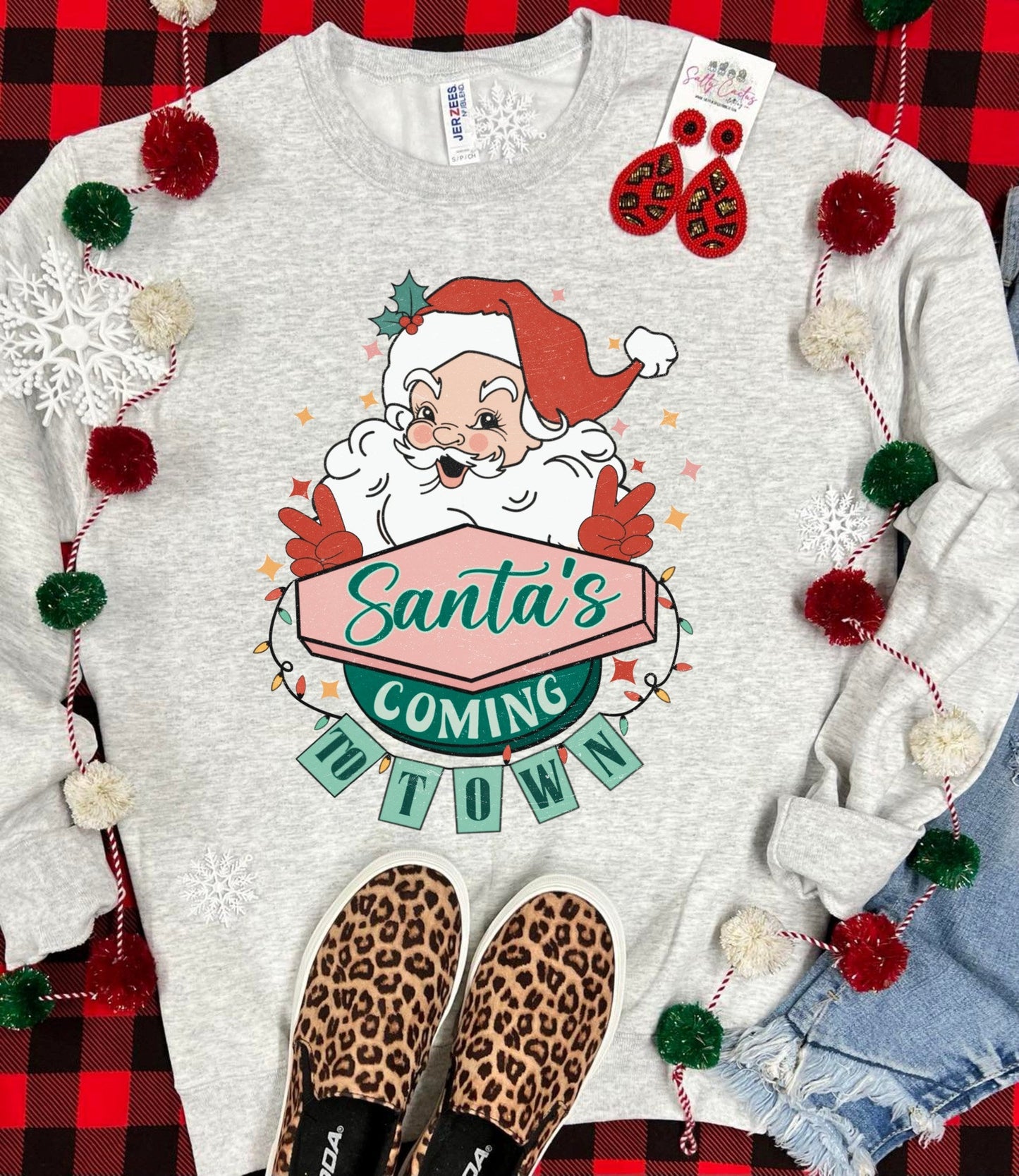 Retro Santas Coming To Town Ash Grey Sweatshirt