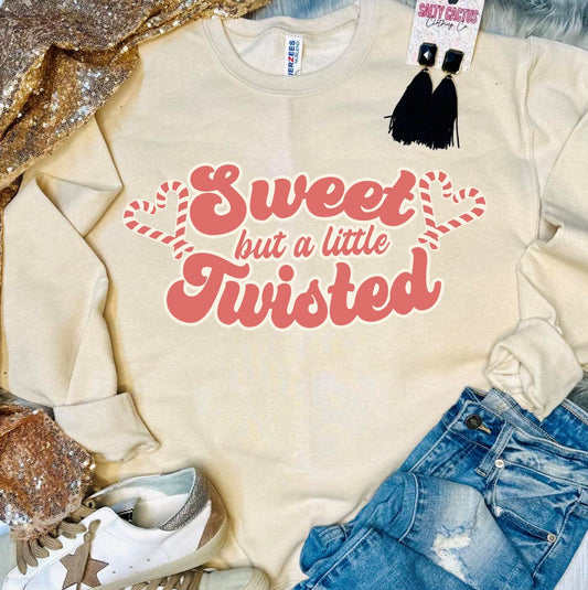 Sweet But A Little Twisted Candy Cane Tan Sweatshirt