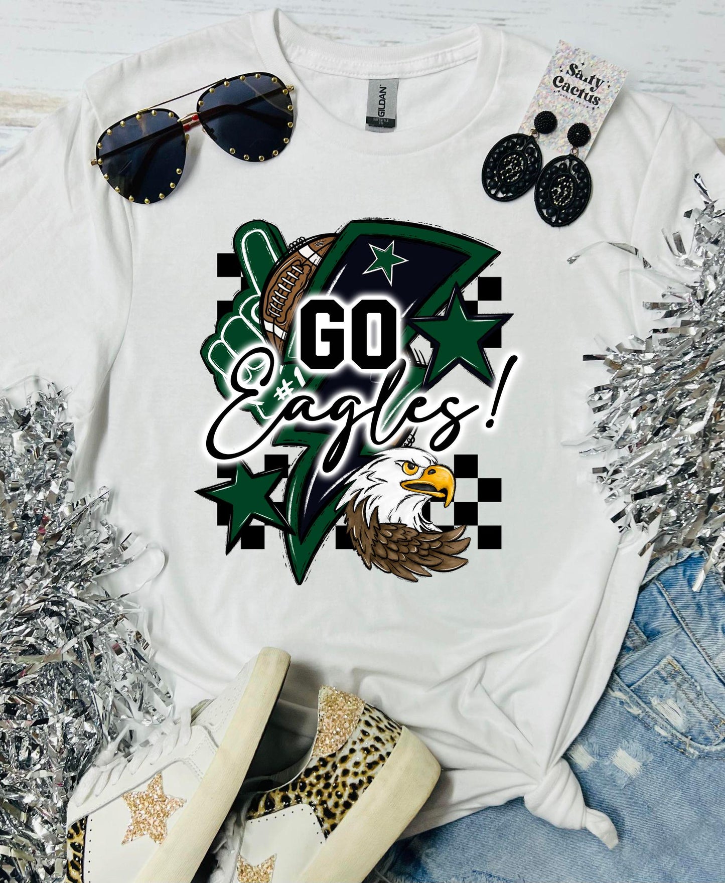 Go Neon Eagles Football White Tee