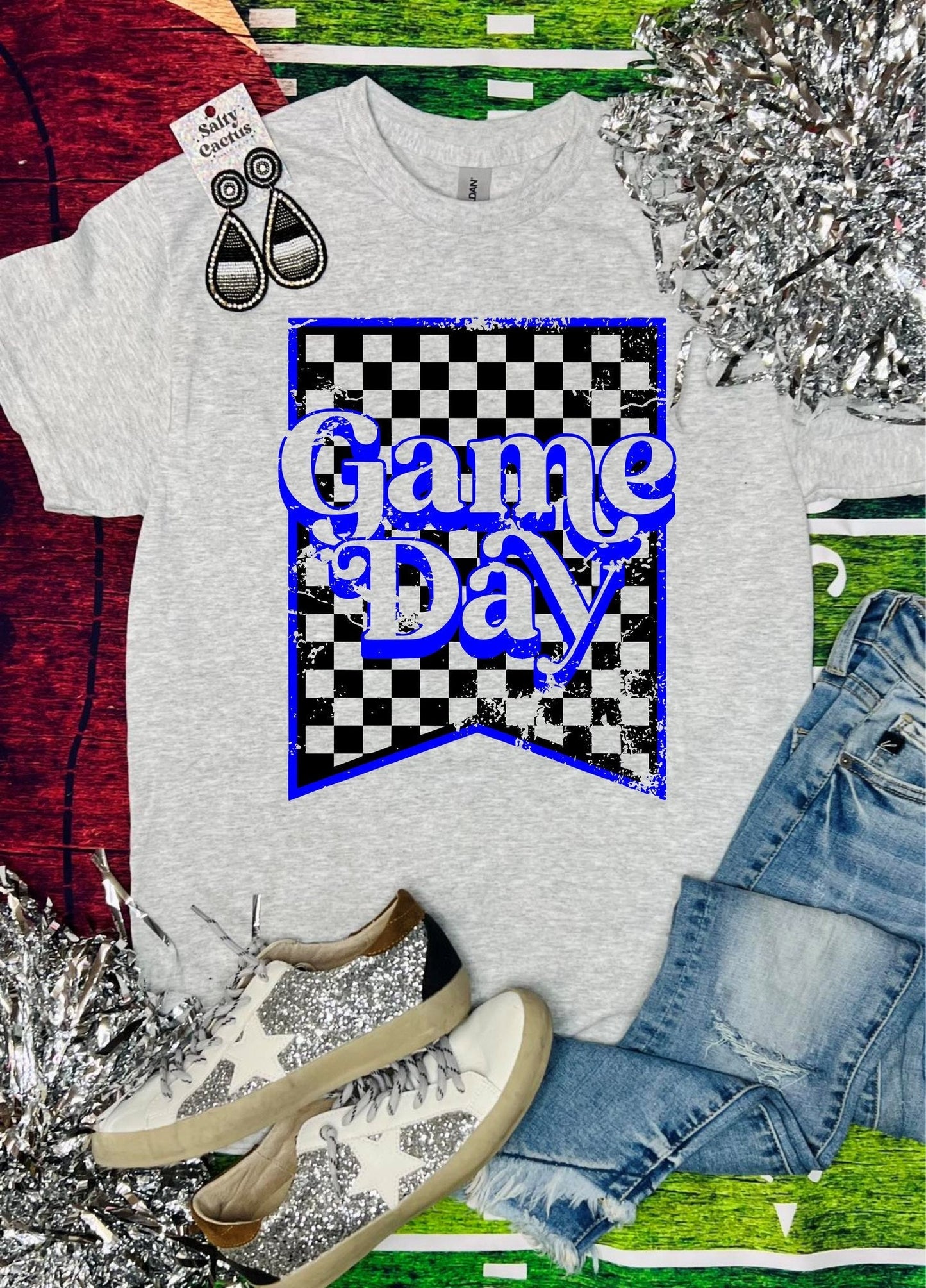 KIDS Game Day Checkered Flag Ash Grey Tee