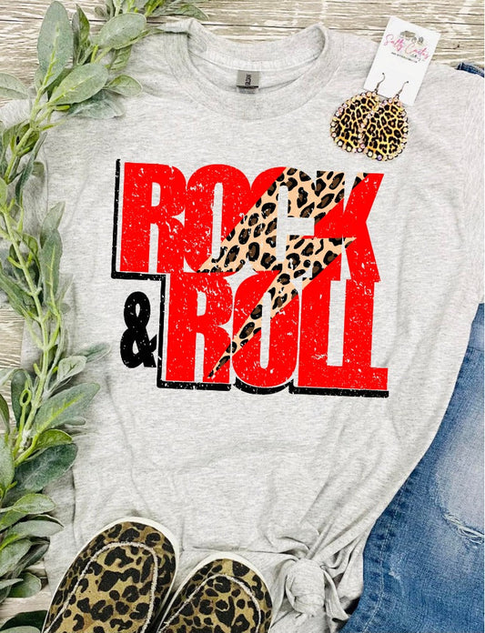 Rock Roll Leopard Bolt Ash Grey Tee