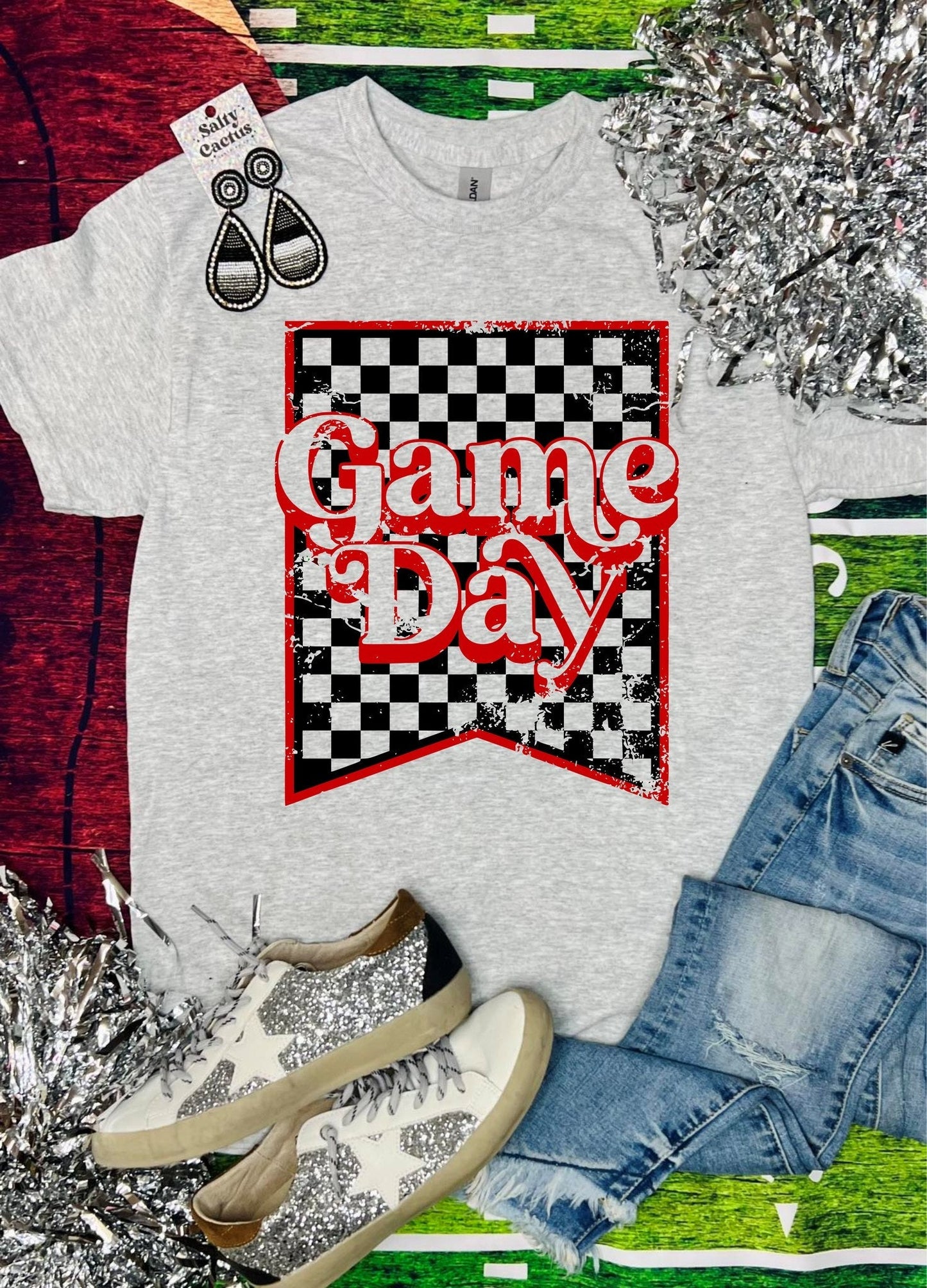 KIDS Game Day Checkered Flag Ash Grey Tee