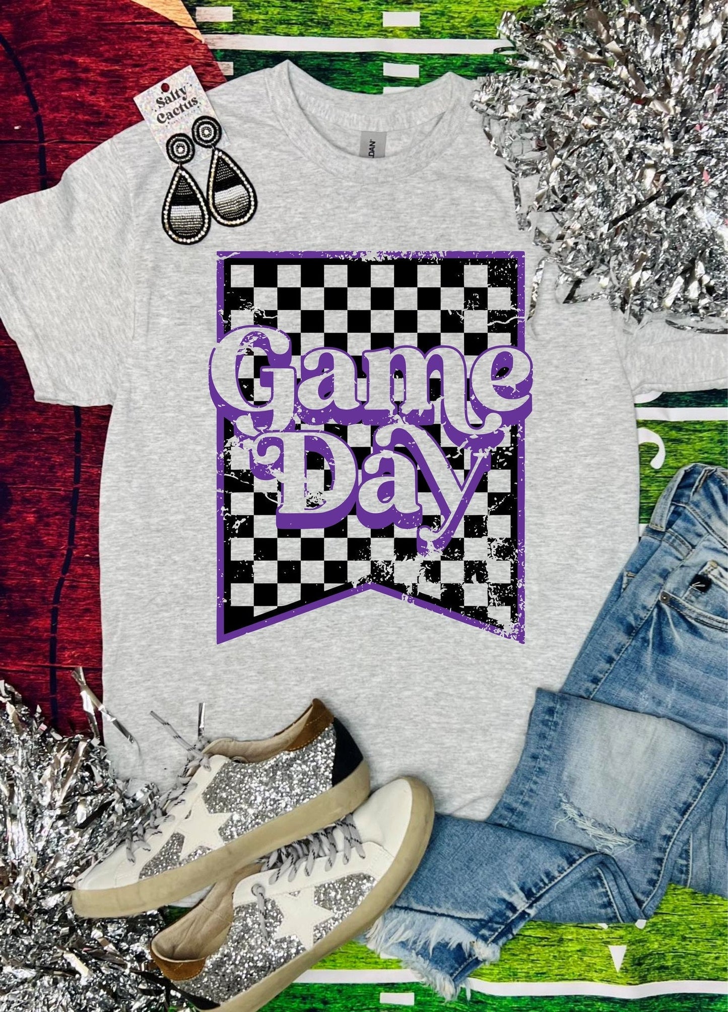 KIDS Game Day Checkered Flag Ash Grey Tee