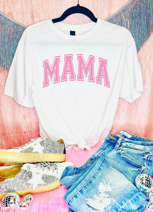 Mama Pink Arch White Tee