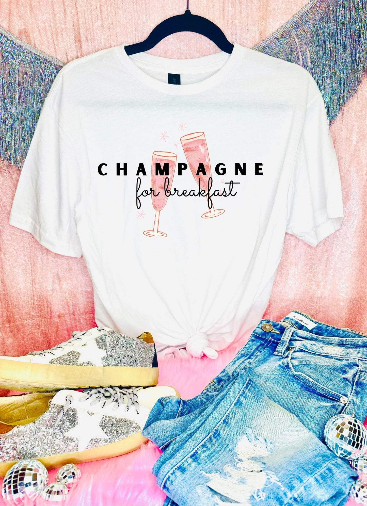 Champagne for Breakfast White Tee