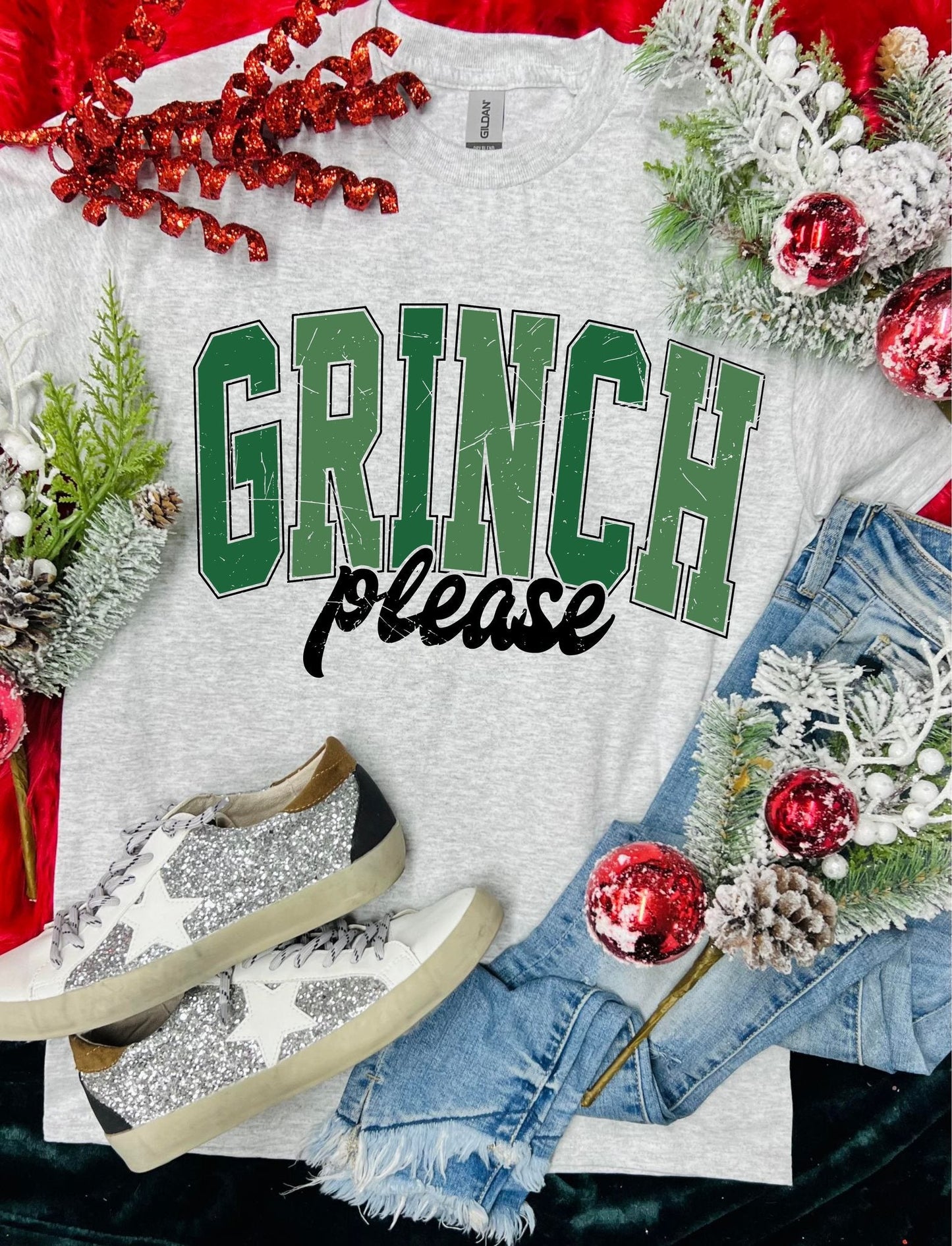 Grinch Please Ash Grey Tee