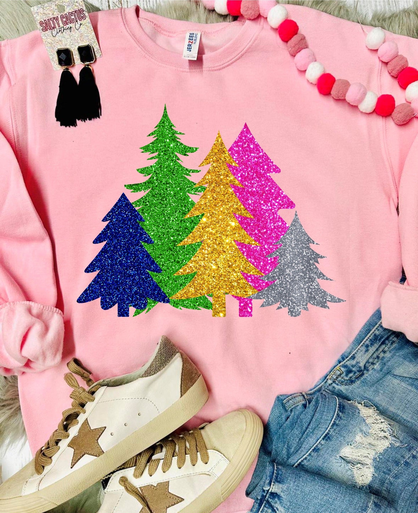 *DTG* Sparkly Christmas Baby Pink Sweatshirt