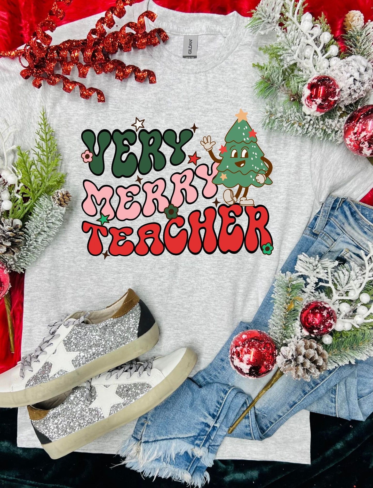 Very Merry Teacher Ash Grey Tee