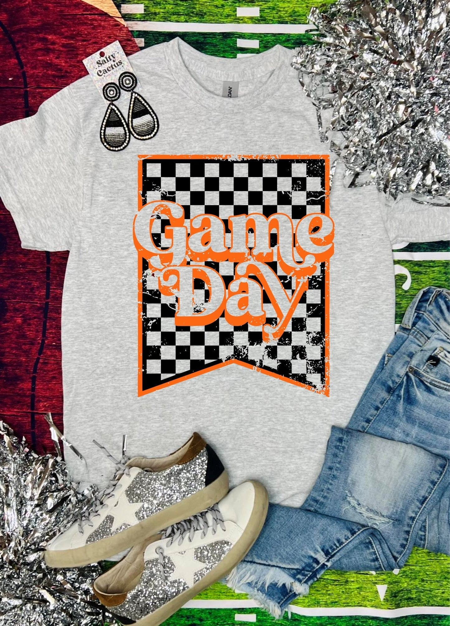 KIDS Game Day Checkered Flag Ash Grey Tee